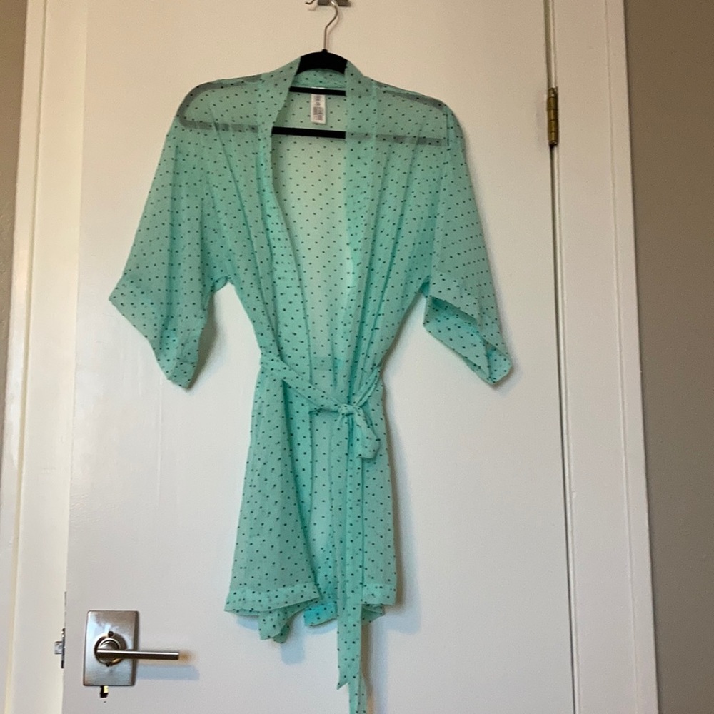 Forever 21 sheer teal robe with polka dots